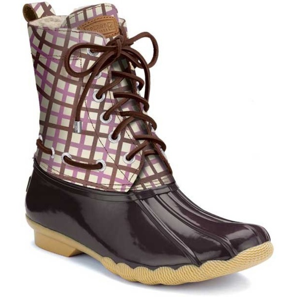 Sperry Shearwater Rain Duck Boot - Pink Plaid - Picture 1 of 8